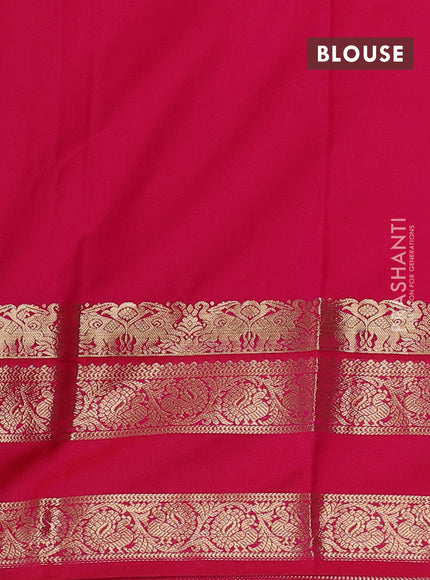 Semi kanchipuram silk saree light green and pink with allover small zari checks & buttas and rettapet zari woven buttas