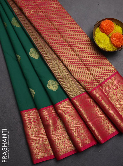 Semi kanchipuram silk saree green and pink with zari woven buttas and zari wovne korvai border