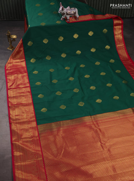 Semi kanchipuram silk saree green and pink with zari woven buttas and zari wovne korvai border
