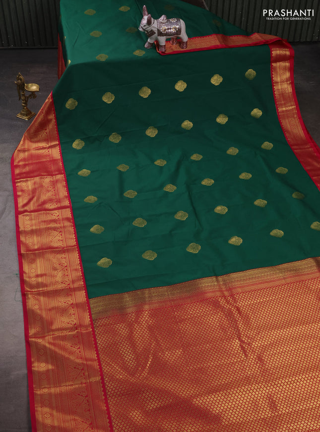 Semi kanchipuram silk saree green and pink with zari woven buttas and zari wovne korvai border
