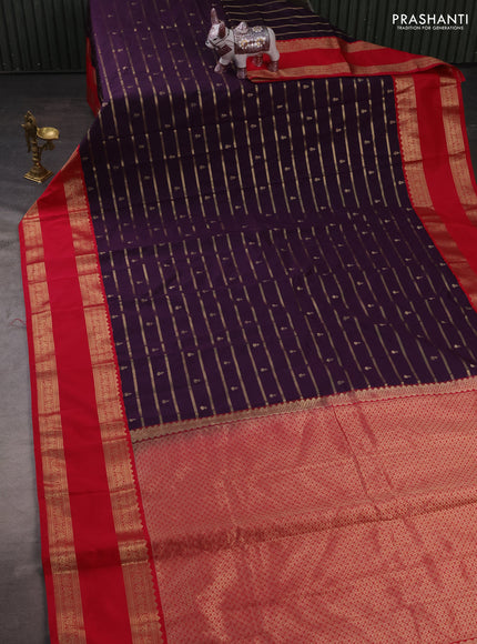 Semi kanchipuram silk saree deep purple and pink with allover zari weaves & buttas and rettapet zari woven korvai border