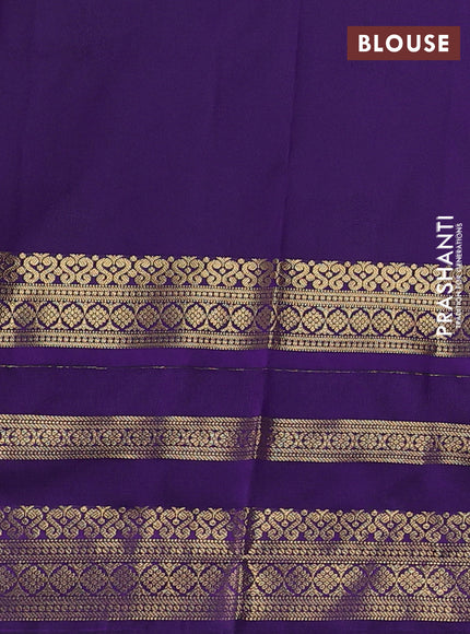 Semi kanchipuram silk saree mild teal green and purple with allover zari woven buttas and long zari woven korvai border