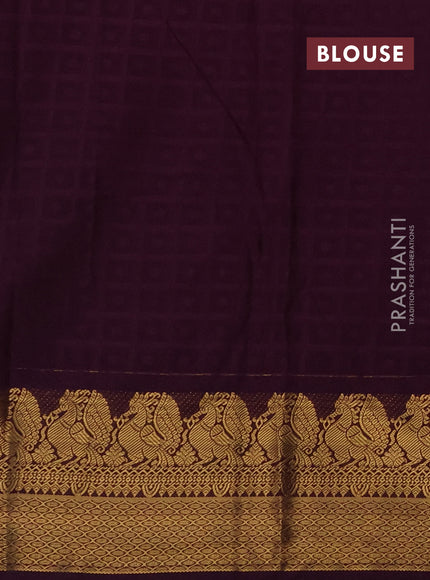 Semi kanchipuram silk saree beige and wine shade with allover checks & zari buttas and zari woven korvai border