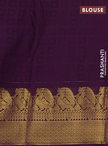 Semi kanchipuram silk saree teal green and wine shade with allover checks & zari buttas and zari woven korvai border