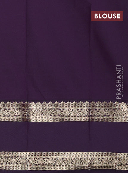 Semi kanchipuram silk saree lime green and deep purple with allover zari weaves & buttas and long rettapet zari woven border