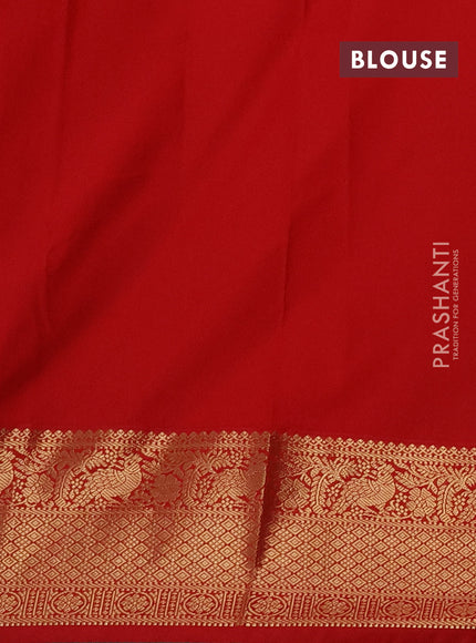 Semi kanchipuram silk saree teal green and red with allover small zari checks & buttas and zari woven korvai border