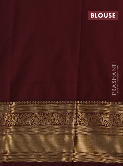 Semi kanchipuram silk saree mild teal green and maroon shade with allover zari checks & buttas and zari woven korvai border