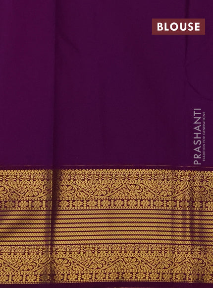 Semi kanchipuram silk saree beige and purple with allover small checks & buttas and zari woven korvai border