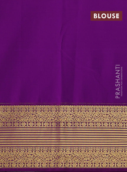 Semi kanchipuram silk saree green and purple with allover small checks & buttas and zari woven korvai border