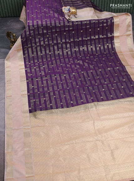 Semi kanchipuram silk saree deep wine and beige with allover zari weaves & buttas and rettapet zari woven border