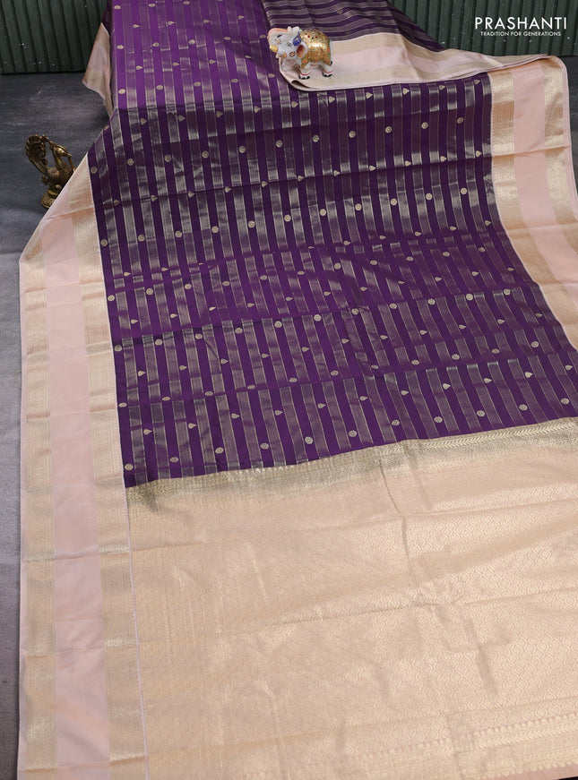 Semi kanchipuram silk saree deep wine and beige with allover zari weaves & buttas and rettapet zari woven border