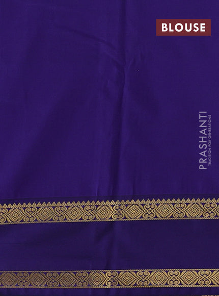 Semi kanchipuram silk saree green and navy blue with allover small zari checked pattern and rettapet zari woven border