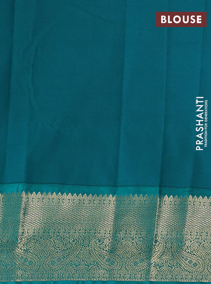 Semi kanchipuram silk saree deep purple and teal green with allover zari checked pattern and zari woven korvai border