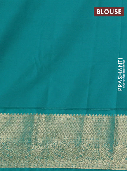 Semi kanchipuram silk saree deep wine and teal green with allover zari checked pattern and zari woven korvai border