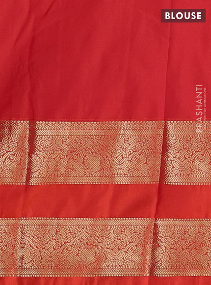 Semi kanchipuram silk saree coffee brown and orange with allover zari weaves & buttas and long rettapet zari woven border