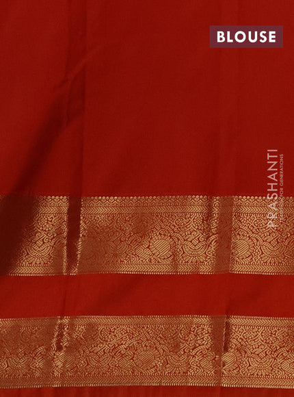 Semi kanchipuram silk saree teal green and orange with allover zari weaves & buttas and long rettapet zari woven border