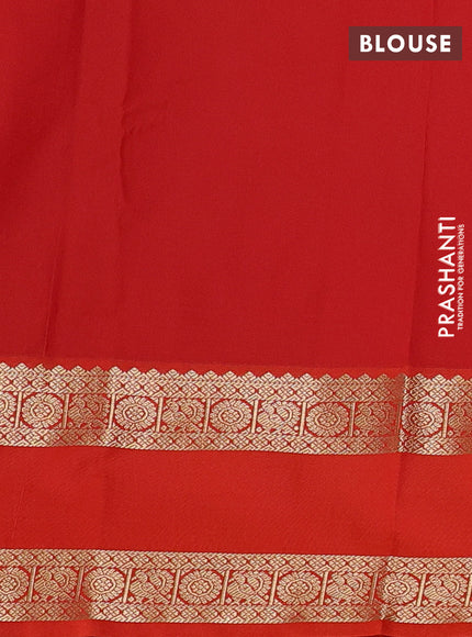 Semi kanchipuram silk saree navy blue and orange with allover zari checks & buttas and rettapet zari woven korvai border