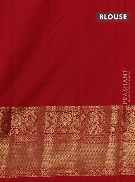 Semi kanchipuram silk saree dual shade of bluish green and tomato pink with allover zari checks & buttas and zari woven korvai border