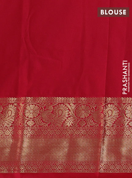 Semi kanchipuram silk saree purple and tomato pink with allover zari checks & buttas and zari woven korvai border
