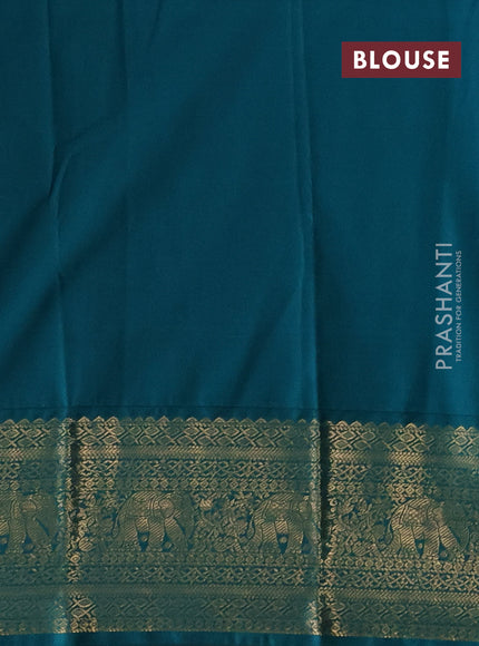 Semi kanchipuram silk saree maroon and teal green with allover zari woven buttas and zari woven korvai border