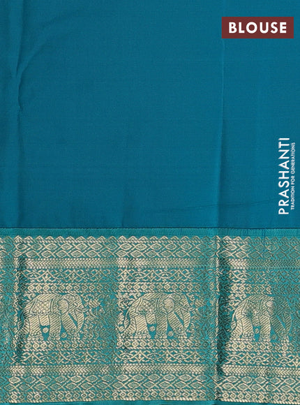 Semi kanchipuram silk saree purple and teal green with allover zari woven buttas and zari woven korvai border