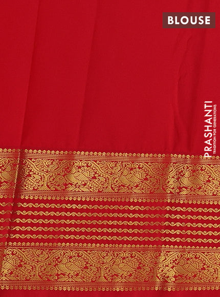 Semi kanchipuram silk saree blue and red with allover zari checks & buttas and long zari woven korvai border