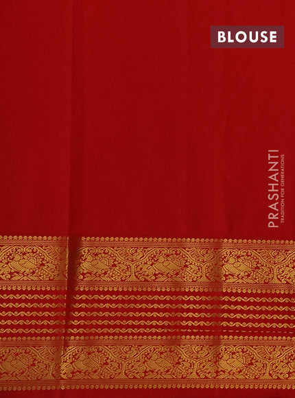 Semi kanchipuram silk saree mehendi green and red with allover zari checks & buttas and long zari woven korvai border