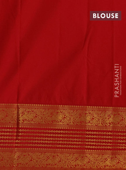 Semi kanchipuram silk saree purple and red with allover zari checks & buttas and long zari woven korvai border