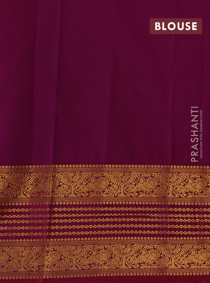 Semi kanchipuram silk saree pastel green and magenta pink with allover zari checks & buttas and long zari woven korvai border