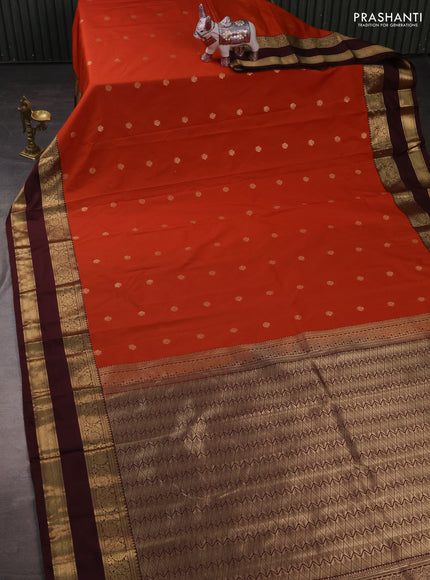Semi kanchipuram silk saree rust shade and coffee brown with zari woven buttas and rettapet zari woven korvai border