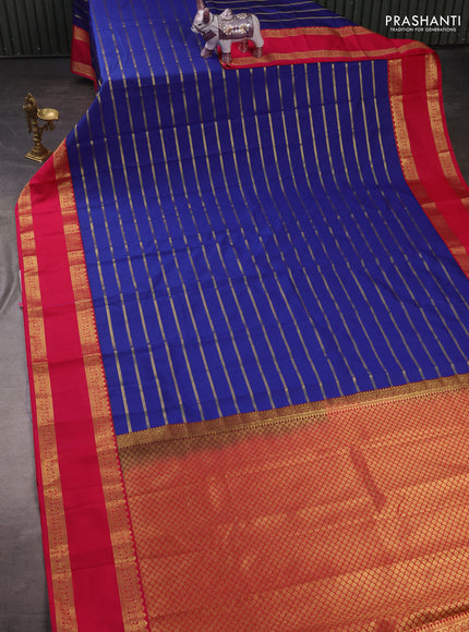 Semi kanchipuram silk saree blue and pink with allover zari weaves and rettapet zari woven korvai border