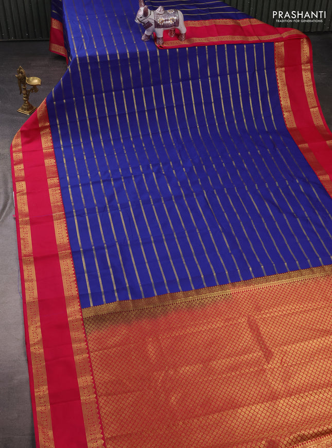 Semi kanchipuram silk saree blue and pink with allover zari weaves and rettapet zari woven korvai border
