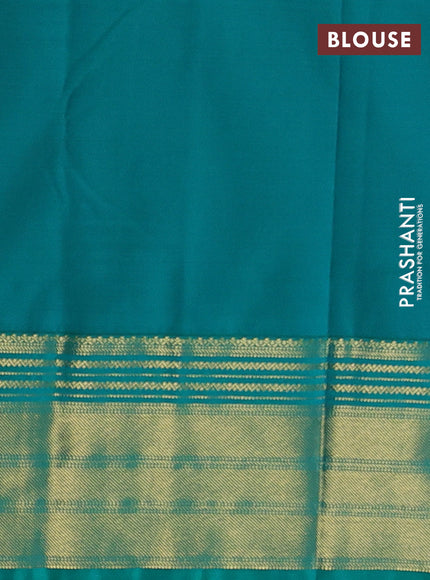 Semi kanchipuram silk saree deep wine and teal green with allover zari weaves & buttas and zari woven korvai border