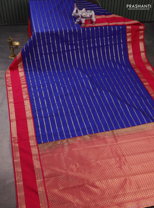 Semi kanchipuram silk saree blue and pink with allover zari weaves and rettapet zari woven korvai border
