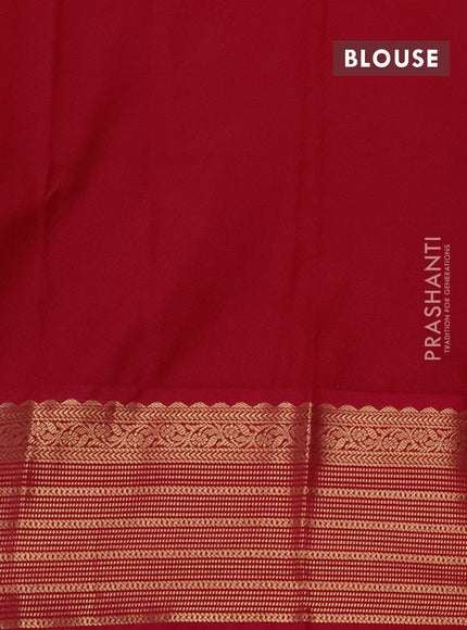Semi kanchipuram silk saree green and pink with allover zari checks & buttas and zari woven korvai border