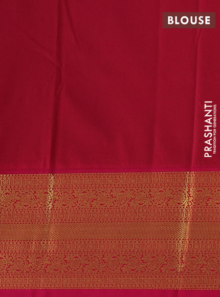 Semi kanchipuram silk saree black and pink with allover zari stripes & buttas and zari woven korvai border