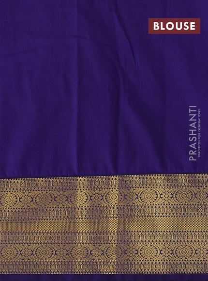 Semi kanchipuram silk saree pink shade and navy blue with allover zari stripes & buttas and zari woven korvai border