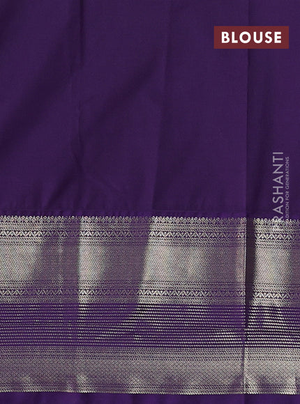 Semi kanchipuram silk saree mild teal blue and purple with allover zari woven buttas and long zari woven korvai border