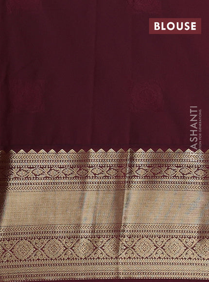 Semi kanchipuram silk saree orange and maroon with zari woven buttas and long zari woven korvai border