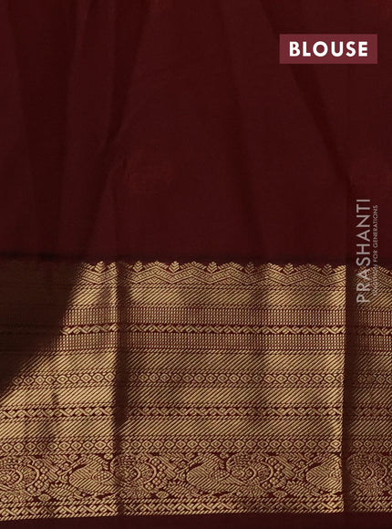 Semi kanchipuram silk saree beige and maroon with zari woven buttas and long zari woven korvai border