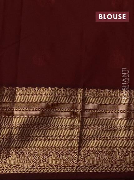 Semi kanchipuram silk saree beige and maroon with zari woven buttas and long zari woven korvai border