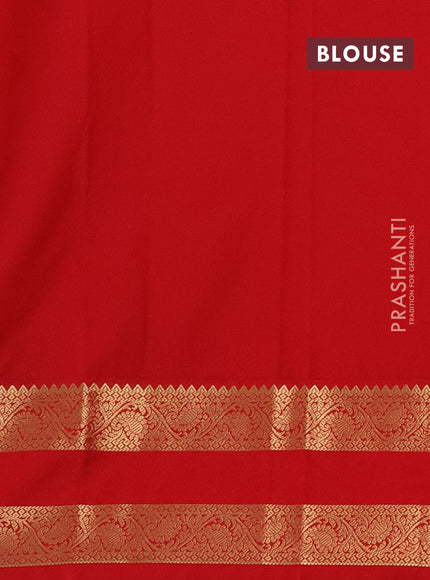 Semi kanchipuram silk saree blue and red with zari woven buttas and rettapet zari woven korvai border