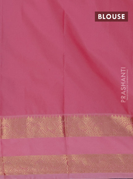 Semi kanchipuram silk saree coffee brown and light pink with zari woven buttas and rettapet zari woven korvai border