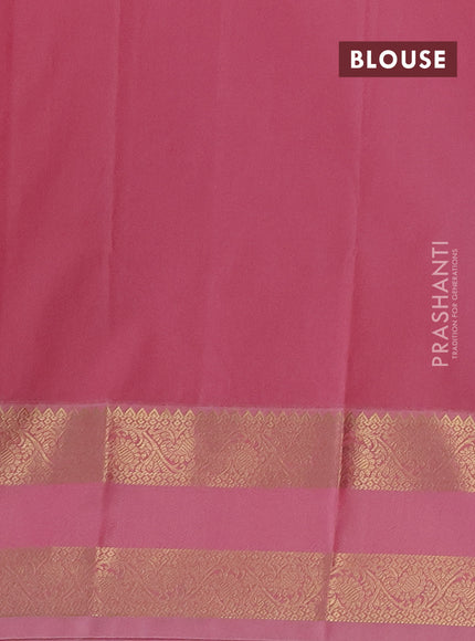 Semi kanchipuram silk saree navy blue and light pink with zari woven buttas and rettapet zari woven korvai border