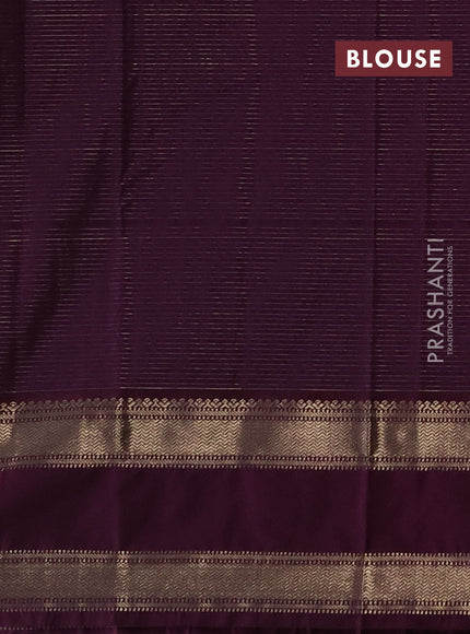 Semi kanchipuram silk saree beige and wine shade with allover zari checks & buttas and rettapet zari woven korvai border