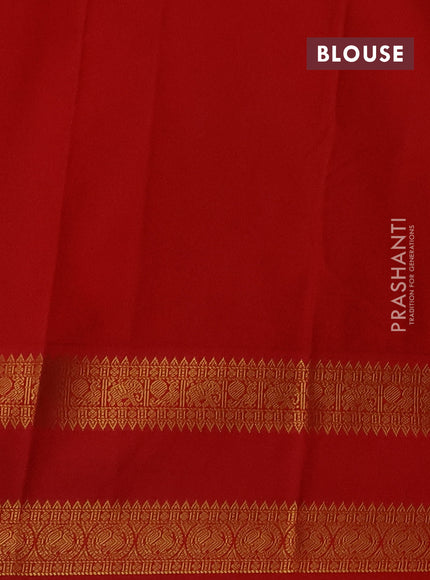 Semi kanchipuram silk saree blue and red with zari woven buttas and rettapet zari woven korvai border