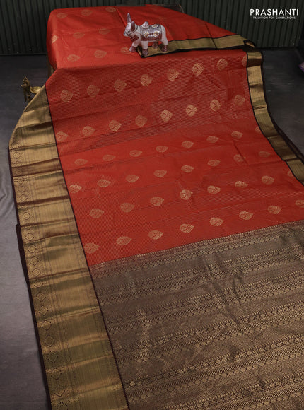 Semi kanchipuram silk saree rust shade and coffee brown with allover zari weaves & buttas and long zari woven border