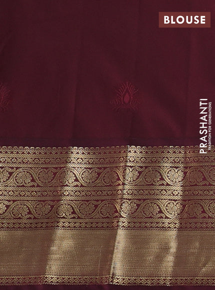 Semi kanchipuram silk saree pastel pink and maroon with zari woven buttas and rich zari woven border