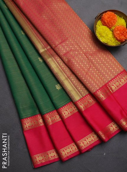 Semi kanchipuram silk saree green and pink with allover zari weaves & buttas and rettapet zari woven border