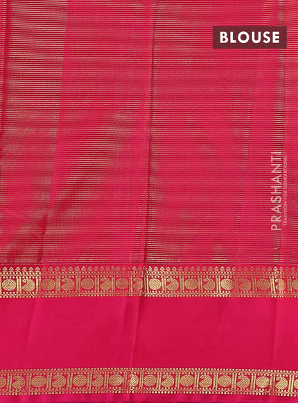 Semi kanchipuram silk saree green and pink with allover zari weaves & buttas and rettapet zari woven border